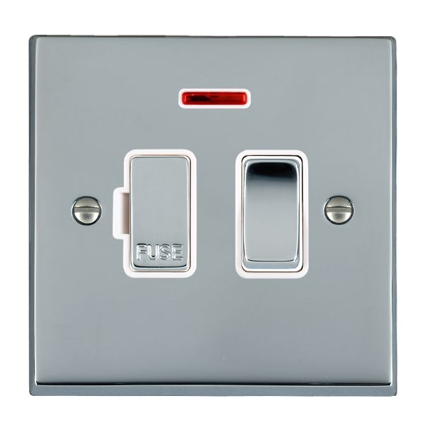 Cheriton Victorian Bright Chrome 1 gang 13A Double Pole Fused Spur and Neon Bright Chrome/White