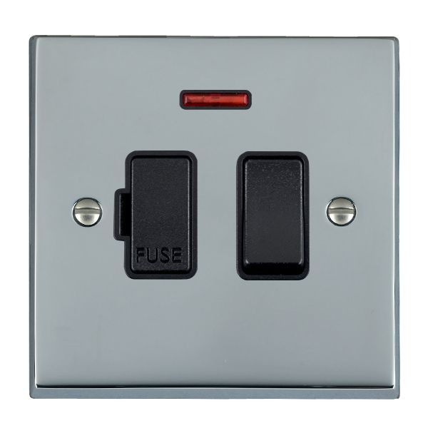 Cheriton Victorian Bright Chrome 1 gang 13A Double Pole Fused Spur and Neon Black/Black