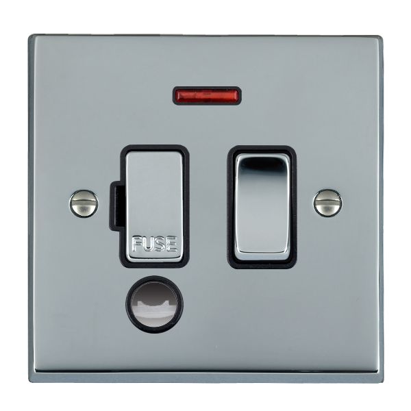 Cheriton Victorian Bright Chrome 1 gang 13A Double Pole Fused Spur and Neon and Cable Outlet Bright Chrome/Black