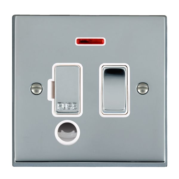 Cheriton Victorian Bright Chrome 1 gang 13A Double Pole Fused Spur and Neon and Cable Outlet Bright Chrome/White