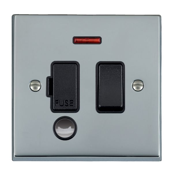 Cheriton Victorian Bright Chrome 1 gang 13A Double Pole Fused Spur and Neon and Cable Outlet Black/Black