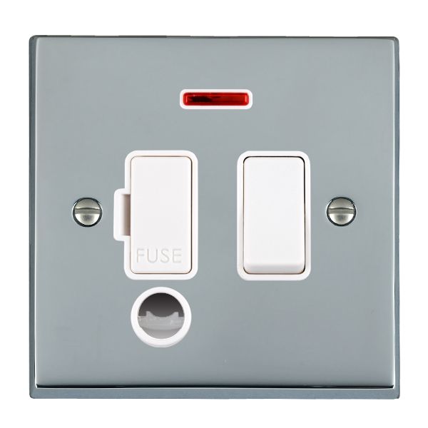 Cheriton Victorian Bright Chrome 1 gang 13A Double Pole Fused Spur and Neon and Cable Outlet White/White
