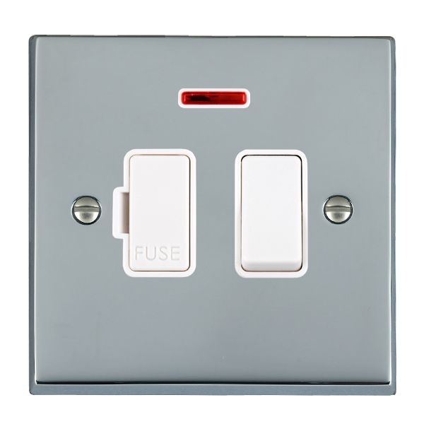 Cheriton Victorian Bright Chrome 1 gang 13A Double Pole Fused Spur and Neon White/White