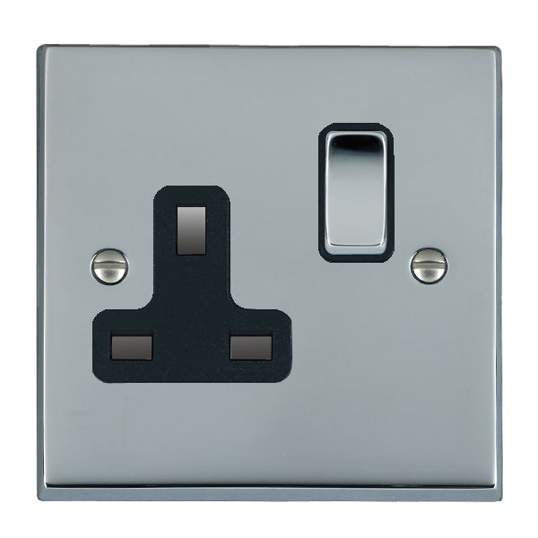 Cheriton Victorian Bright Chrome 1 gang 13A Double Pole Switched Socket Bright Chrome/Black