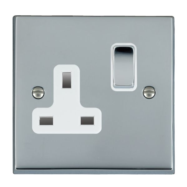 Cheriton Victorian Bright Chrome 1 gang 13A Double Pole Switched Socket Bright Chrome/White