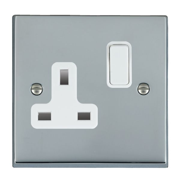 Cheriton Victorian Bright Chrome 1 gang 13A Double Pole Switched Socket White/White