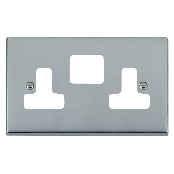 Cheriton Victorian Grid-IT Bright Chrome 2 gang 13A Switched Socket Grid Fix Aperture Plate