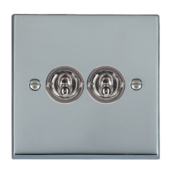 Cheriton Victorian Bright Chrome 2 gang 20AX 2 Way Toggle Bright Chrome