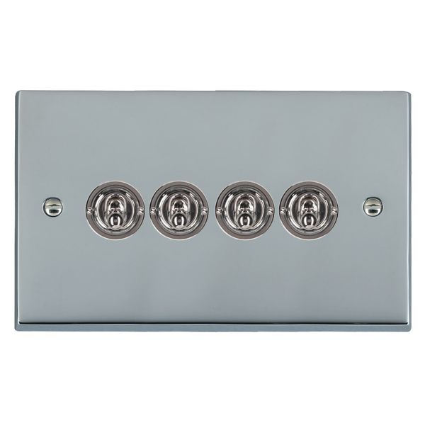 Cheriton Victorian Bright Chrome 4 gang 20AX 2 Way Toggle Bright Chrome