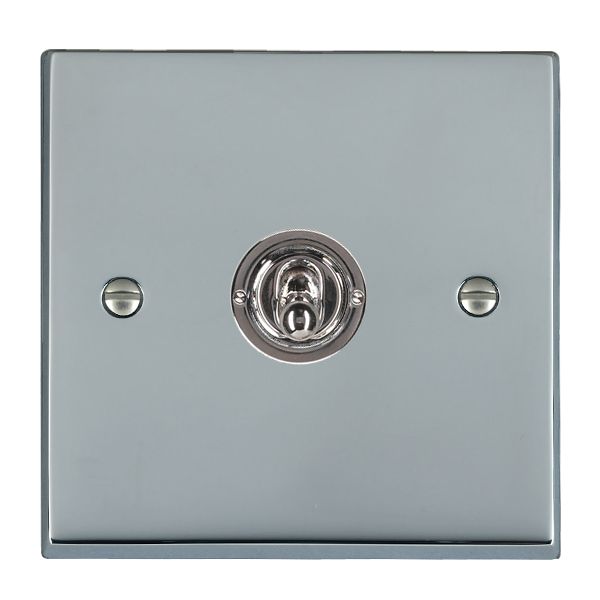 Cheriton Victorian Bright Chrome 1 gang 10AX Push To Make/Push To Break Retractive Toggle Bright Chrome