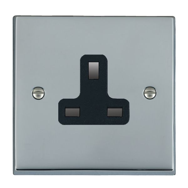 Cheriton Victorian Bright Chrome 1 gang 13A Unswitched Socket Black