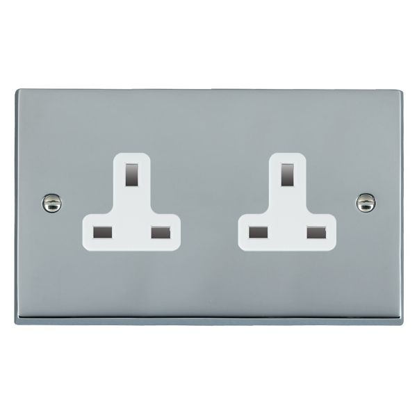 Cheriton Victorian Bright Chrome 2 gang 13A Unswitched Socket White