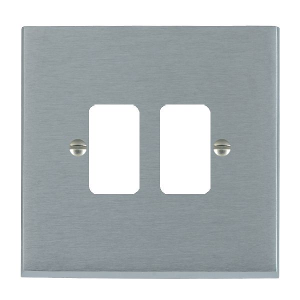 Cheriton Victorian Grid-IT Satin Chrome 2 gang Grid Fix Aperture Plate with Grid