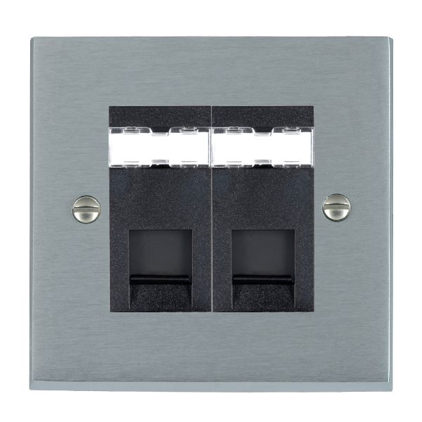 Cheriton Victorian Satin Chrome 2 gang RJ45 CAT 5E Outlet – Unshielded Black