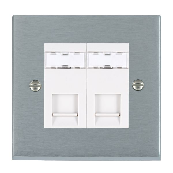 Cheriton Victorian Satin Chrome 2 gang RJ45 CAT 5E Outlet – Unshielded White