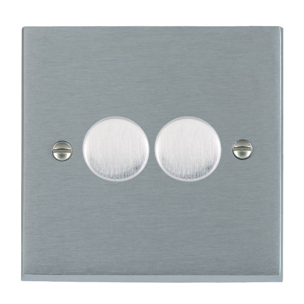 Cheriton Victorian Satin Chrome 2 gang 100W LED 2 Way Push On/Off Rotary Dimmer Satin Chrome