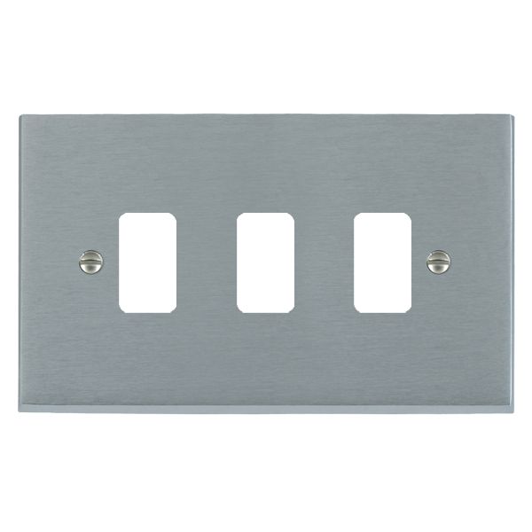 Cheriton Victorian Grid-IT Satin Chrome 3 gang Grid Fix Aperture Plate with Grid