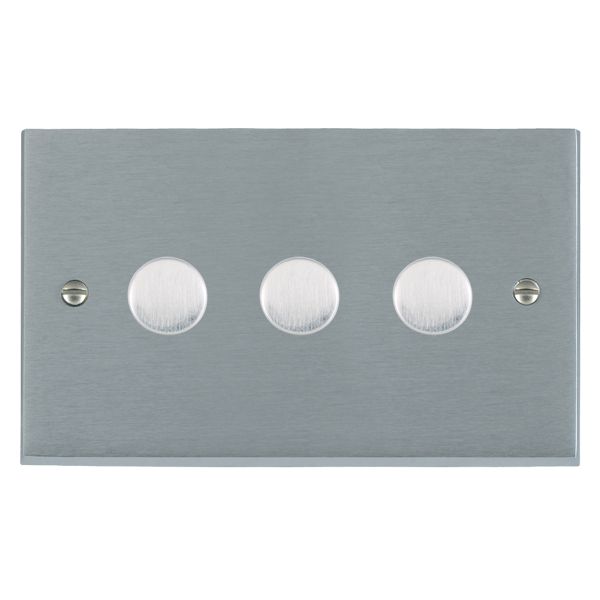 Cheriton Victorian Satin Chrome 3 gang 100W LED 2 Way Push On/Off Rotary Dimmer Satin Chrome