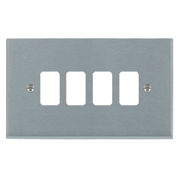 Cheriton Victorian Grid-IT Satin Chrome 4 gang Grid Fix Aperture Plate with Grid