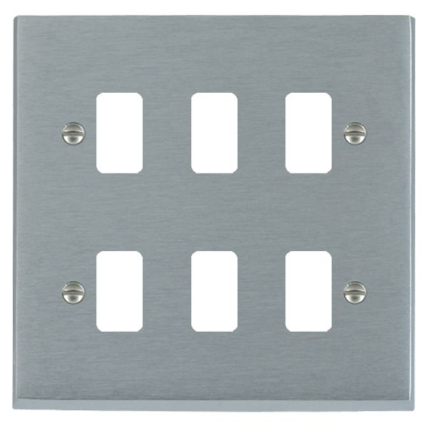 Cheriton Victorian Grid-IT Satin Chrome 6 gang Grid Fix Aperture Plate with Grid