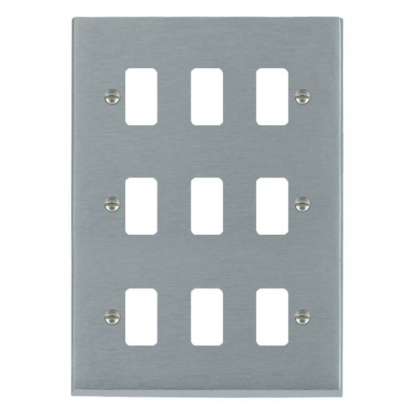Cheriton Victorian Grid-IT Satin Chrome 9 gang Grid Fix Aperture Plate with Grid