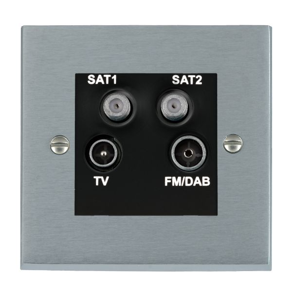 Cheriton Victorian Satin Chrome Non-Isolated TV+FM+SAT1+SAT2 Quadplexer 2in/4out (DAB Compatible) Black