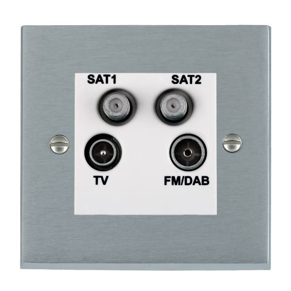 Cheriton Victorian Satin Chrome Non-Isolated TV+FM+SAT1+SAT2 Quadplexer 2in/4out (DAB Compatible) White