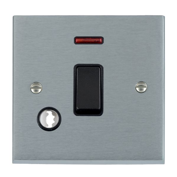 Cheriton Victorian Satin Chrome 1 gang 20AX Double Pole Rocker and Neon and Cable Outlet Black/Black