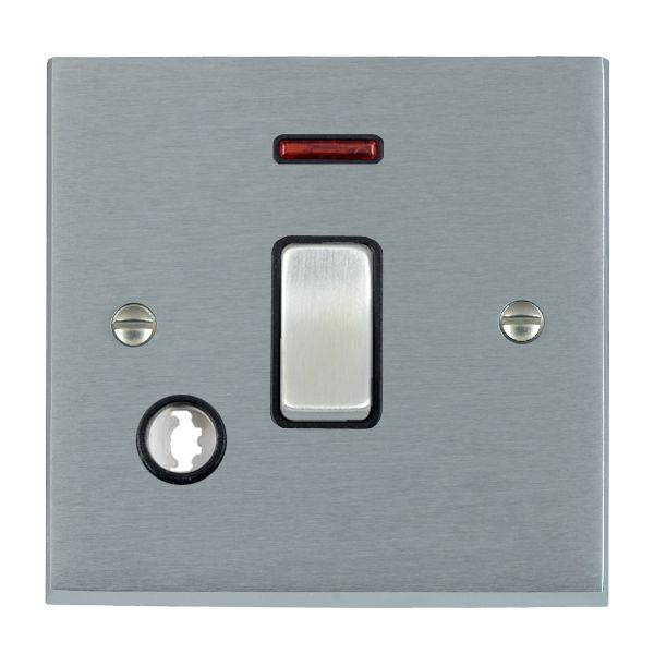 Cheriton Victorian Satin Chrome 1 gang 20AX Double Pole Rocker and Neon and Cable Outlet Satin Chrome/Black