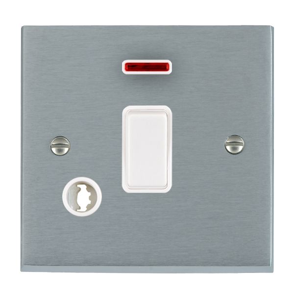 Cheriton Victorian Satin Chrome 1 gang 20AX Double Pole Rocker and Neon and Cable Outlet White/White