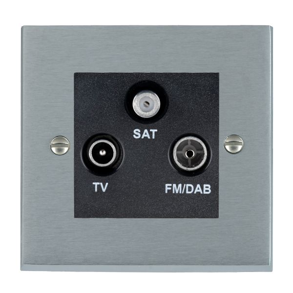 Cheriton Victorian Satin Chrome Non-Isolated TV+FM+SAT Triplexer 1in/3out (DAB Compatible) Black