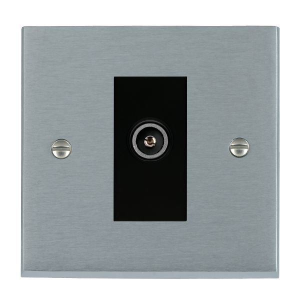 Cheriton Victorian Satin Chrome 1 gang Non-Isolated TV (Female) (DAB Compatible) Black