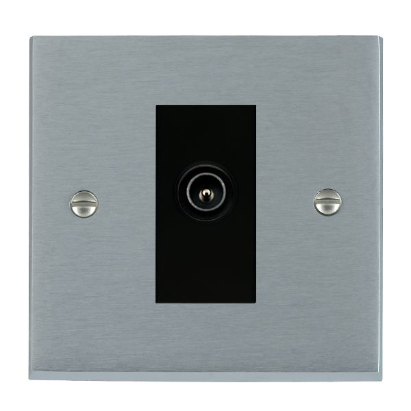 Cheriton Victorian Satin Chrome 1 gang Non-Isolated TV (Male) (DAB Compatible) Black
