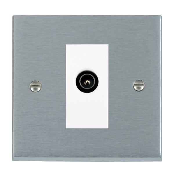 Cheriton Victorian Satin Chrome 1 gang Non-Isolated TV (Male) (DAB Compatible) White