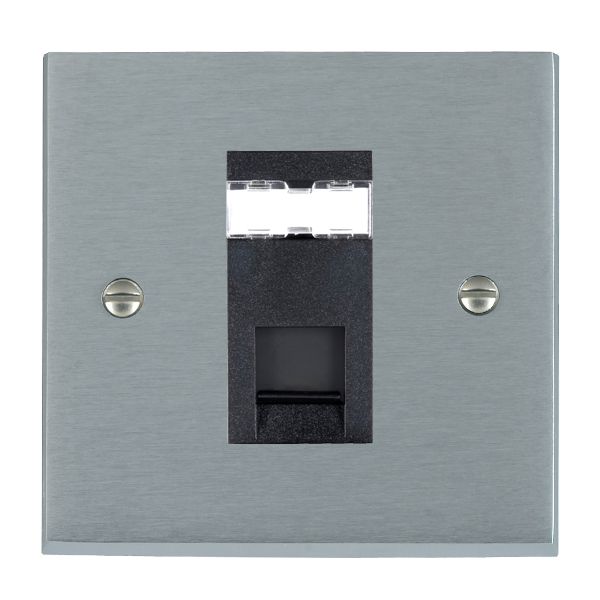 Cheriton Victorian Satin Chrome 1 gang RJ12 Outlet – Unshielded Black