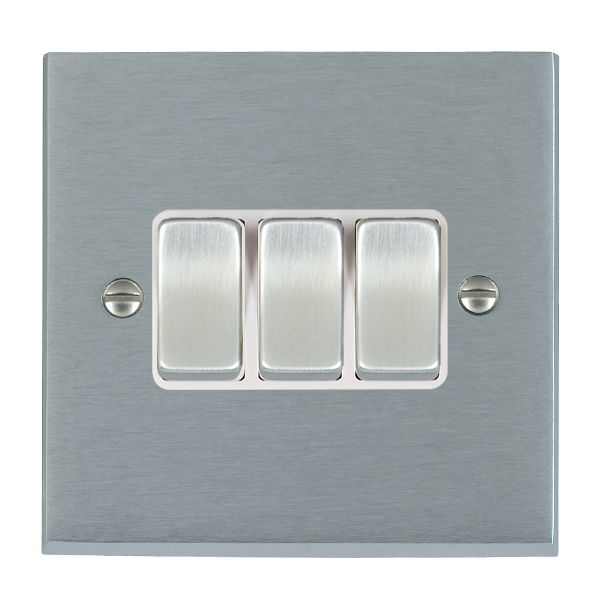Cheriton Victorian Satin Chrome 3 gang 10AX 2 Way Rocker Satin Chrome/White