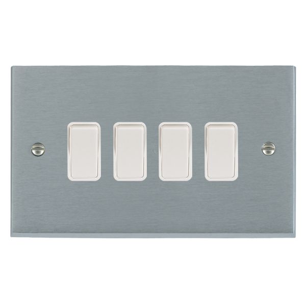Cheriton Victorian Satin Chrome 4 gang 10AX 2 Way Rocker White/White