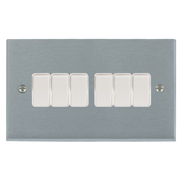 Cheriton Victorian Satin Chrome 6 gang 10AX 2 Way Rocker White/White