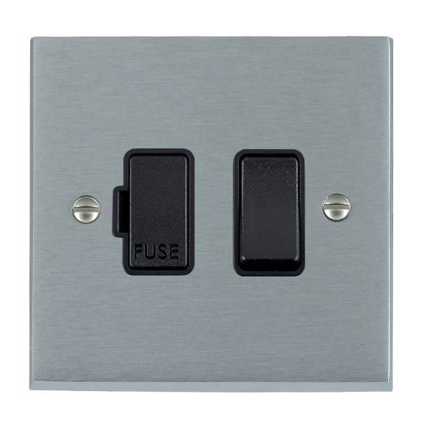 Cheriton Victorian Satin Chrome 1 gang 13A Double Pole Fused Spur Black/Black