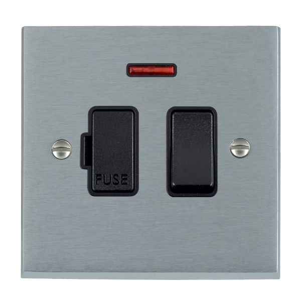 Cheriton Victorian Satin Chrome 1 gang 13A Double Pole Fused Spur and Neon Black/Black