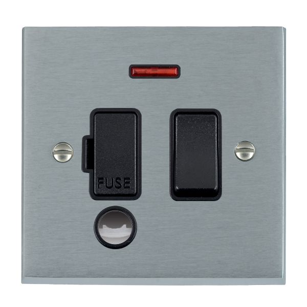 Cheriton Victorian Satin Chrome 1 gang 13A Double Pole Fused Spur and Neon and Cable Outlet Black/Black