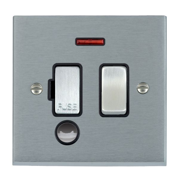 Cheriton Victorian Satin Chrome 1 gang 13A Double Pole Fused Spur and Neon and Cable Outlet Satin Chrome/Black