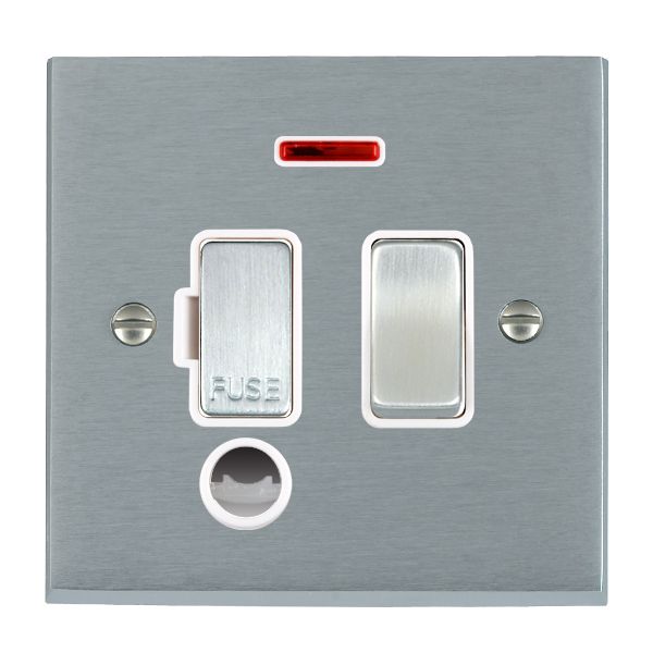 Cheriton Victorian Satin Chrome 1 gang 13A Double Pole Fused Spur and Neon and Cable Outlet Satin Chrome/White