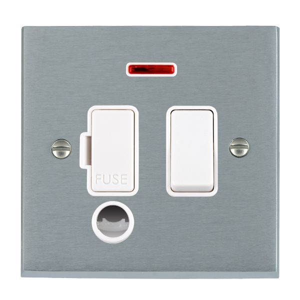 Cheriton Victorian Satin Chrome 1 gang 13A Double Pole Fused Spur and Neon and Cable Outlet White/White