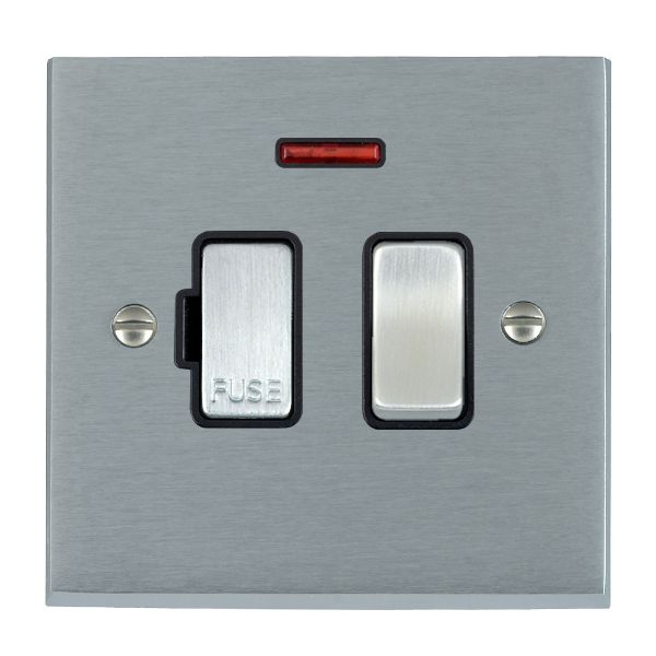 Cheriton Victorian Satin Chrome 1 gang 13A Double Pole Fused Spur and Neon Satin Chrome/Black
