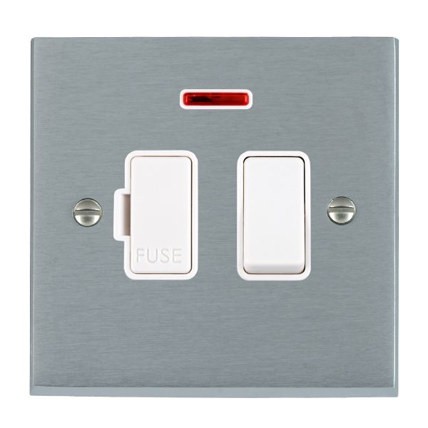 Cheriton Victorian Satin Chrome 1 gang 13A Double Pole Fused Spur and Neon White/White