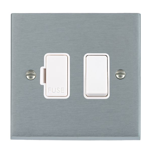 Cheriton Victorian Satin Chrome 1 gang 13A Double Pole Fused Spur White/White