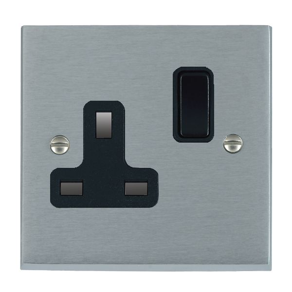 Cheriton Victorian Satin Chrome 1 gang 13A Double Pole Switched Socket Black/Black