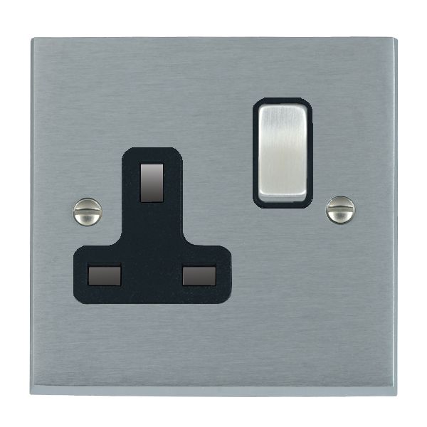 Cheriton Victorian Satin Chrome 1 gang 13A Double Pole Switched Socket Satin Chrome/Black