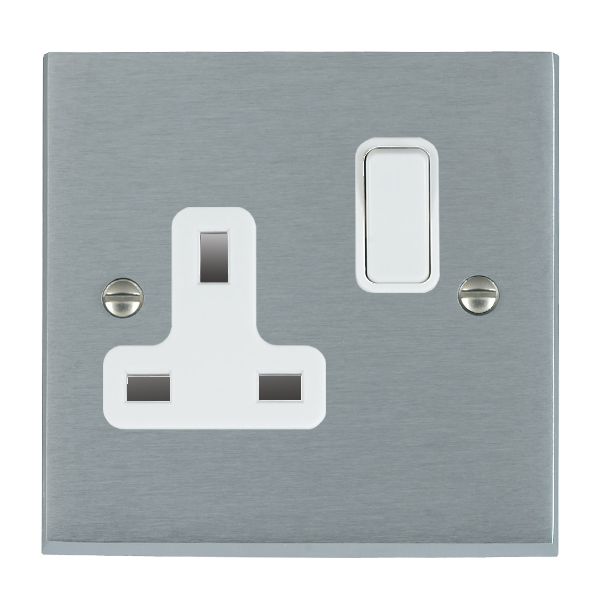 Cheriton Victorian Satin Chrome 1 gang 13A Double Pole Switched Socket White/White